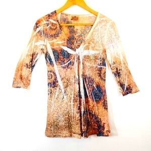 𝅺SUKI Jones Semi Sheer 3/4 Sleeve Shirt Size Small